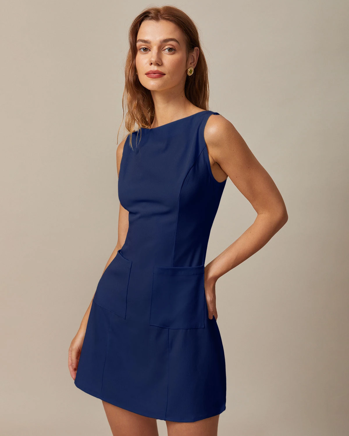 The Navy Boat Neck Cutout Mini Dress 3 The Navy Boat Neck Cutout Mini Dress - Image 3