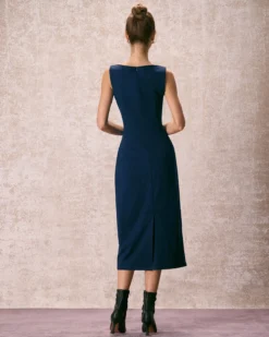 The Navy Boat Neck Ruched Midi Dress -Deals Dress N Swimwear Store the boat neck ruched midi dress dresses t5mtvv