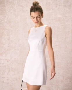 The White Boat Neck Satin A-Line Mini Dress 8 The White Boat Neck Satin A-Line Mini Dress -Deals Dress N Swimwear Store the boat neck satin mini dress dresses tejrlj