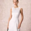 The White Boat Neck Satin A-Line Mini Dress