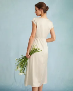 The Apricot Satin Cap Sleeve Sheath Slit Midi Dress -Deals Dress N Swimwear Store the boat neck satin slit midi dress dresses fuh2fu