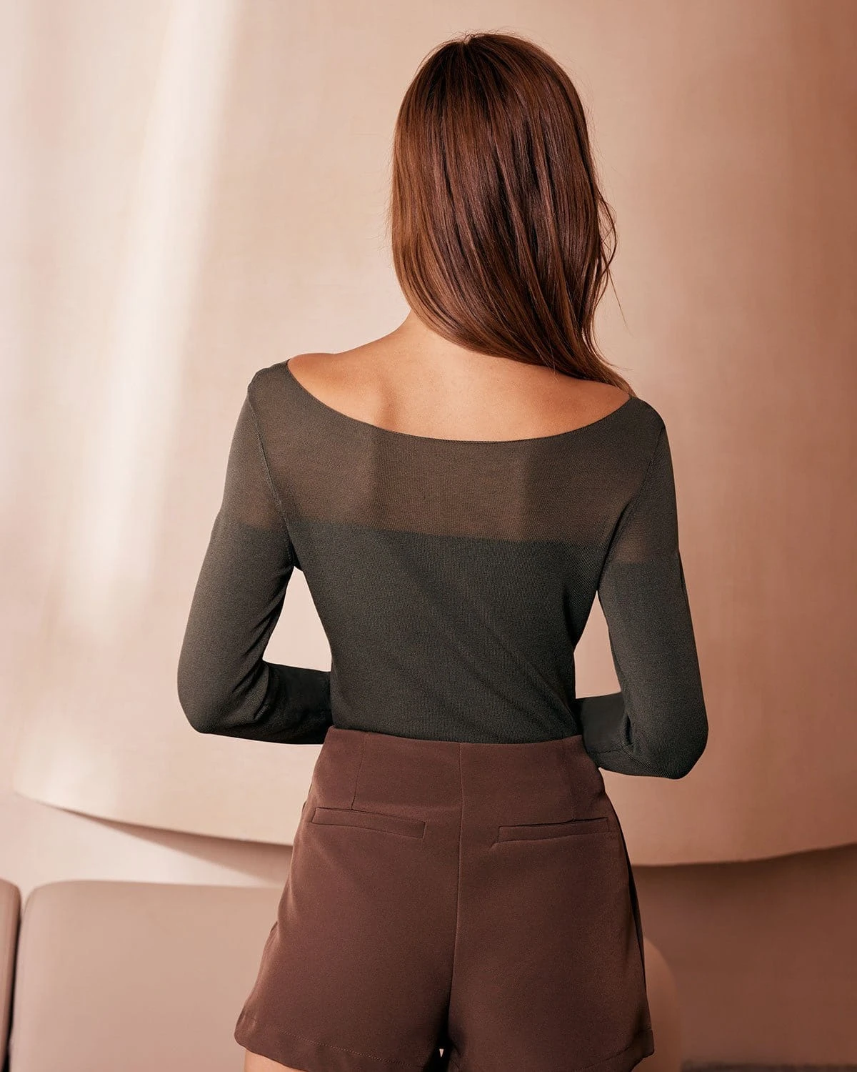 The Army Green Boat Neck Sheer Knit Top 5 The Army Green Boat Neck Sheer Knit Top - Image 5