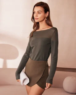 The Army Green Boat Neck Sheer Knit Top 7 The Army Green Boat Neck Sheer Knit Top -Deals Dress N Swimwear Store the boat neck sheer knit top tops ssz973 348775