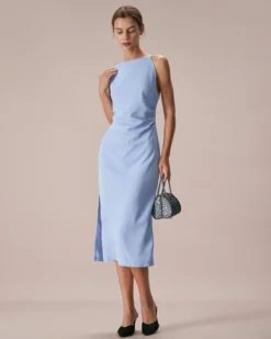The Blue Boat Neck Bodycon Strap Midi Dress -Deals Dress N Swimwear Store the boat neck strap slim dress dresses aeiwe2