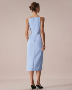 The Blue Boat Neck Bodycon Strap Midi Dress -Deals Dress N Swimwear Store the boat neck strap slim dress dresses keeubs
