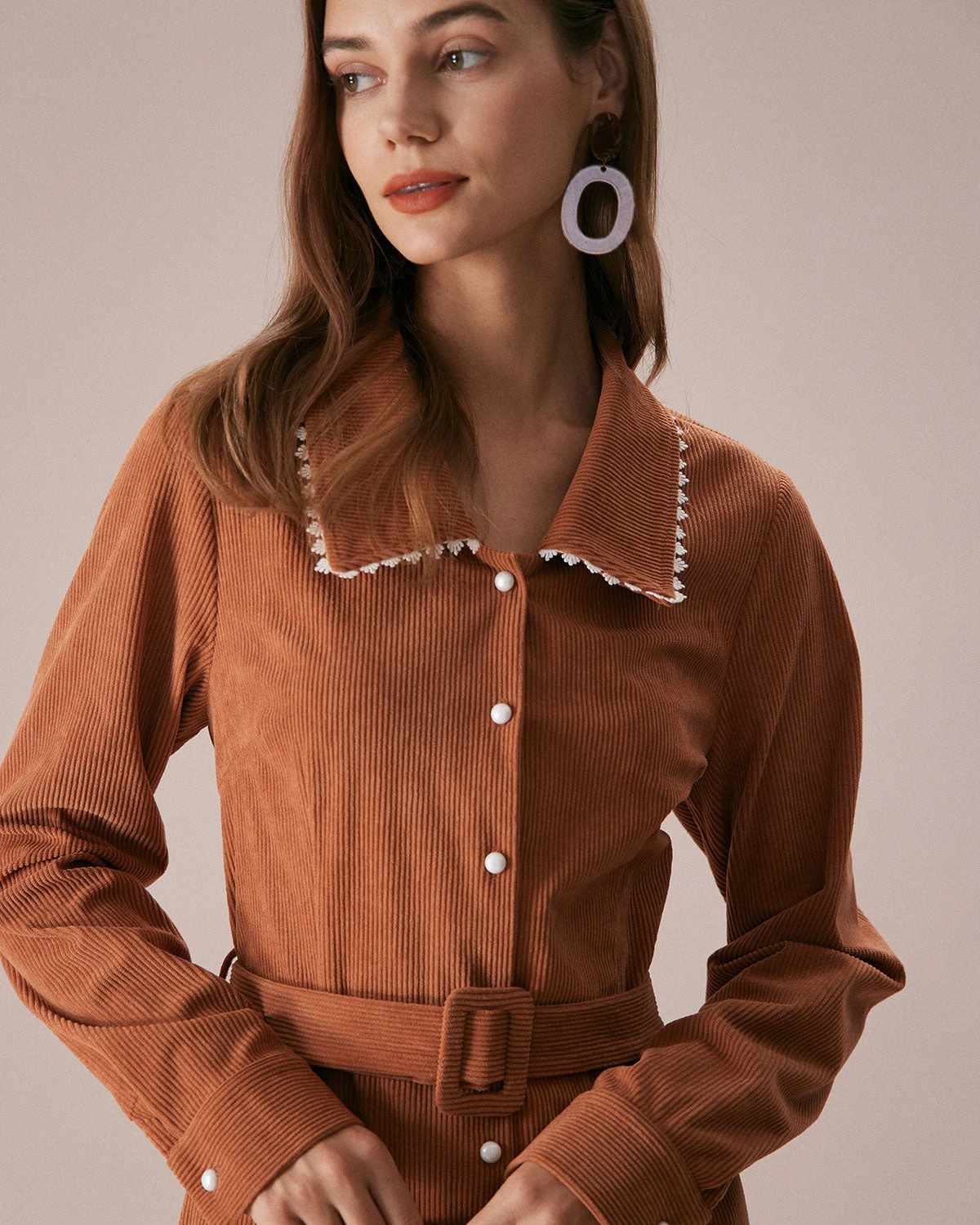 The Brown Lapel Button Corduroy Midi Dress 4 The Brown Lapel Button Corduroy Midi Dress - Image 4