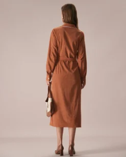 The Brown Lapel Button Corduroy Midi Dress 9 The Brown Lapel Button Corduroy Midi Dress -Deals Dress N Swimwear Store the brown collared corduroy midi dress dresses wfledb