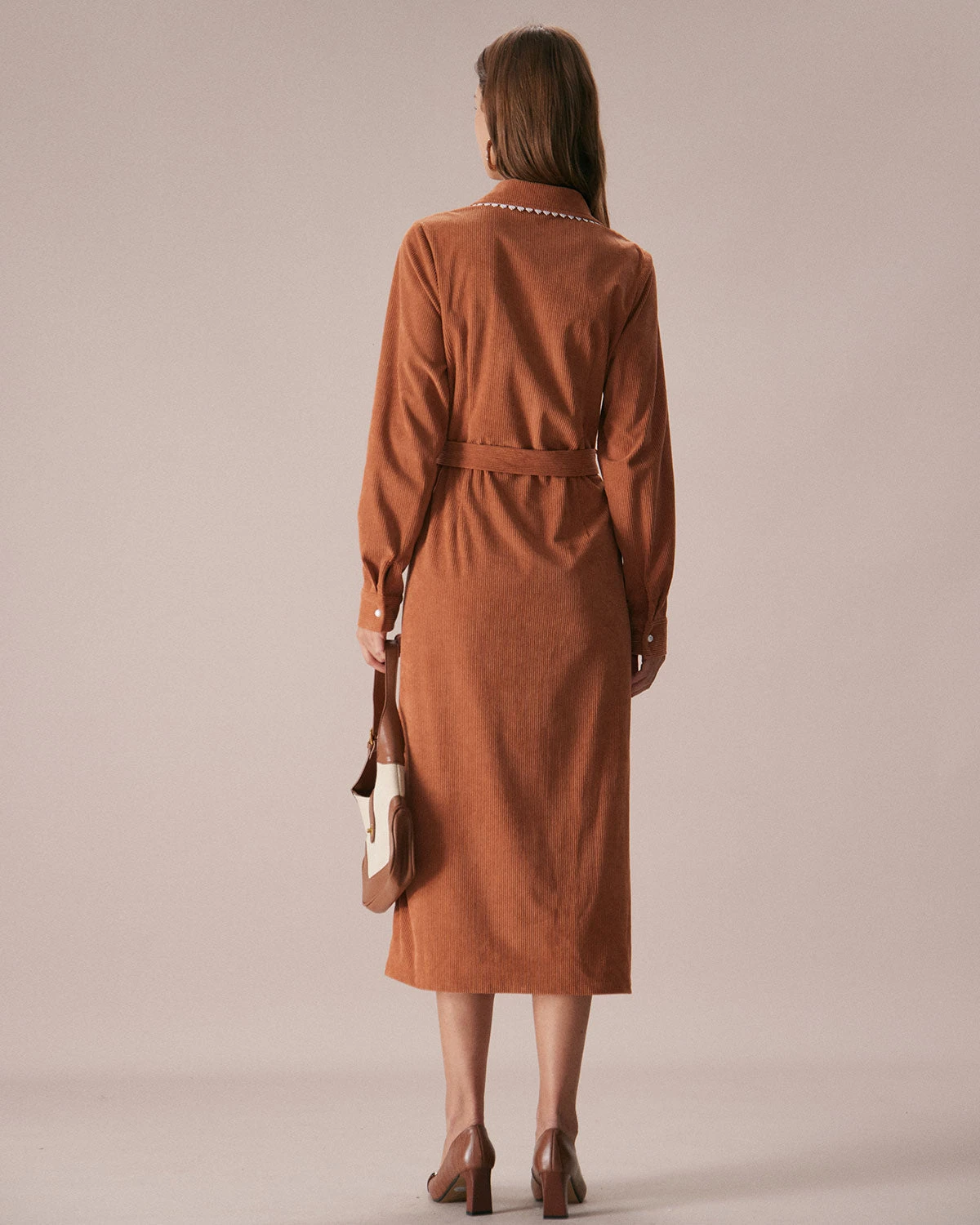The Brown Lapel Button Corduroy Midi Dress 5 The Brown Lapel Button Corduroy Midi Dress - Image 5