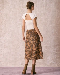 The Brown High Waist Floral Suede Midi Skirt -Deals Dress N Swimwear Store the brown floral suede midi skirt bottoms mkzowx