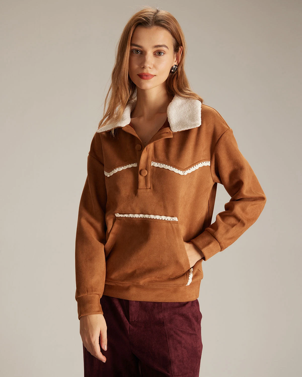 The Brown Lapel Button Suede Sweatshirt 1 The Brown Lapel Button Suede Sweatshirt