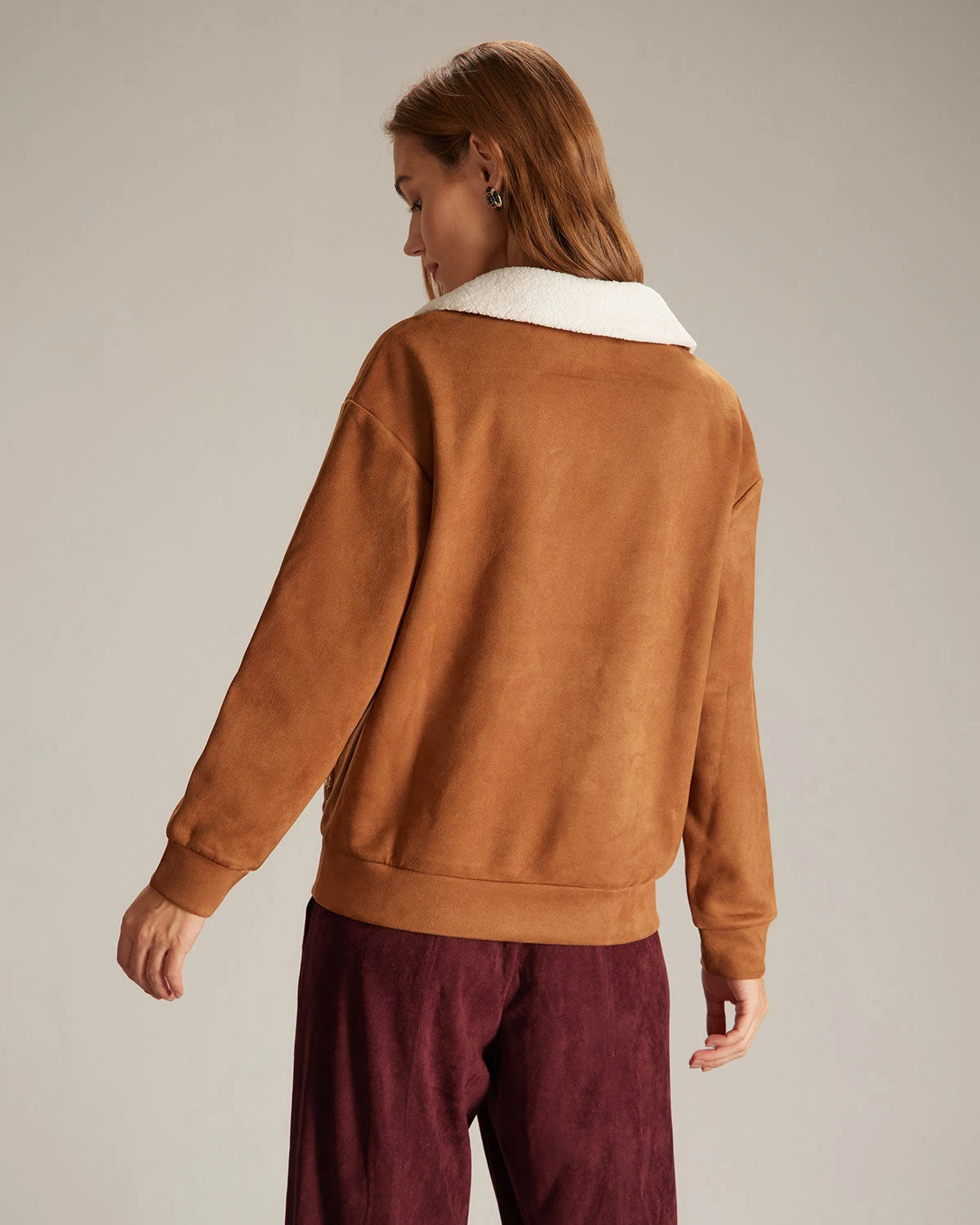 The Brown Lapel Button Suede Sweatshirt 5 The Brown Lapel Button Suede Sweatshirt - Image 5