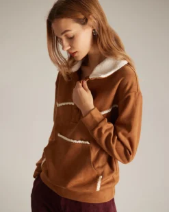 The Brown Lapel Button Suede Sweatshirt 7 The Brown Lapel Button Suede Sweatshirt -Deals Dress N Swimwear Store the brown half button suede sweatshirt tops rzz9kx