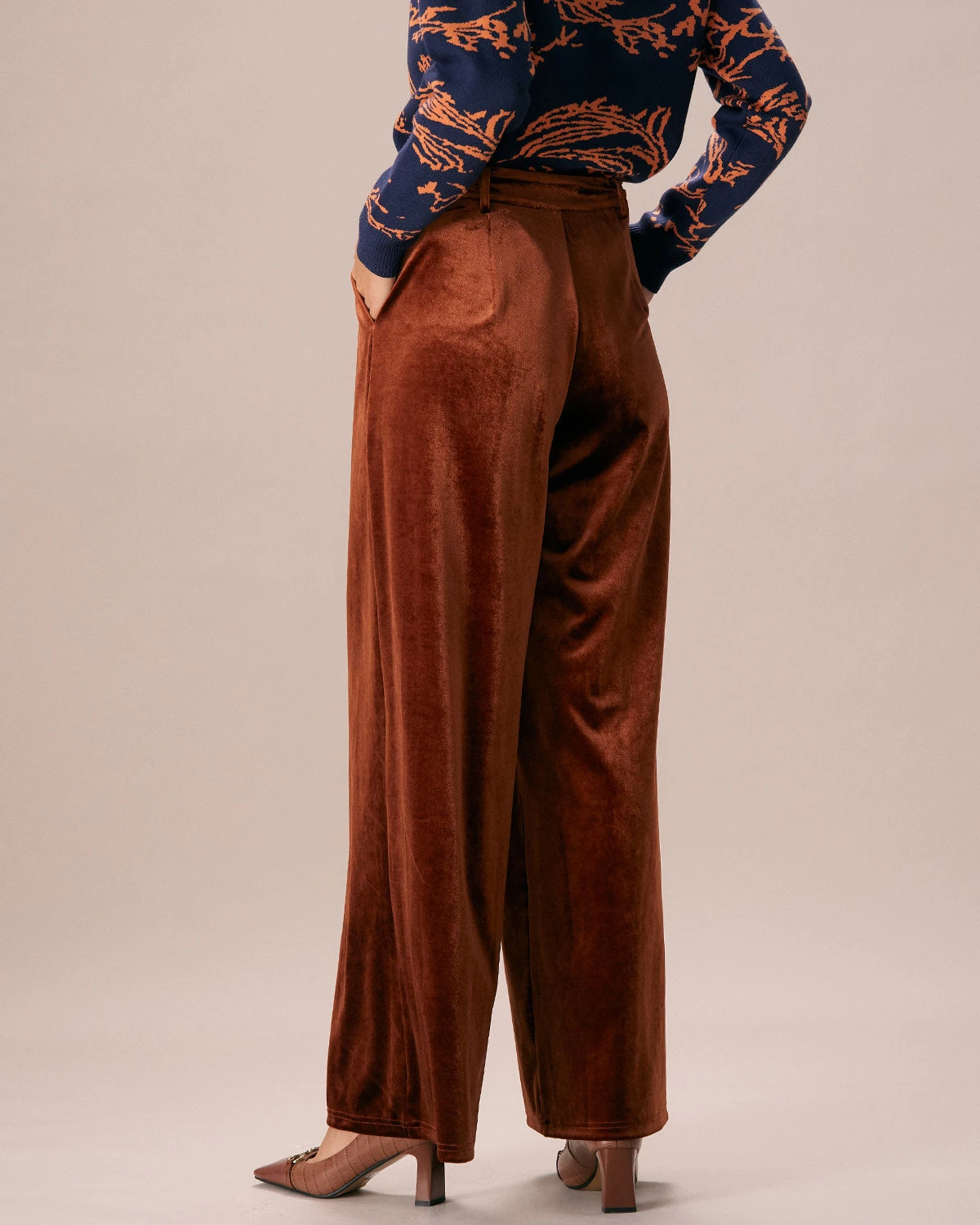 The Brown High Waisted Velvet Wide Leg Pants 4 The Brown High Waisted Velvet Wide Leg Pants - Image 4
