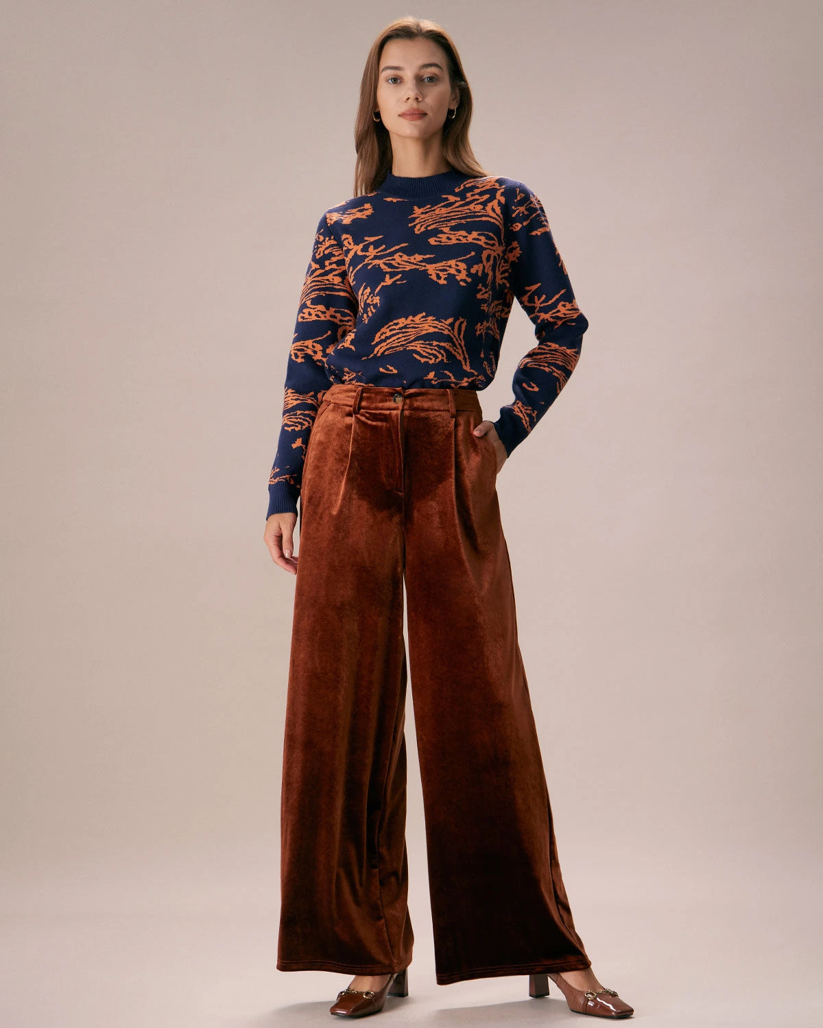 The Brown High Waisted Velvet Wide Leg Pants 2 The Brown High Waisted Velvet Wide Leg Pants - Image 2