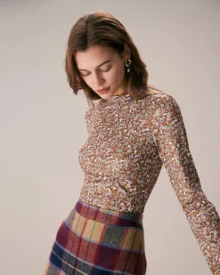 The Brown Mock Neck Floral Daisy Print Tee -Deals Dress N Swimwear Store the brown mock neck daisy tee tops 2fhdca