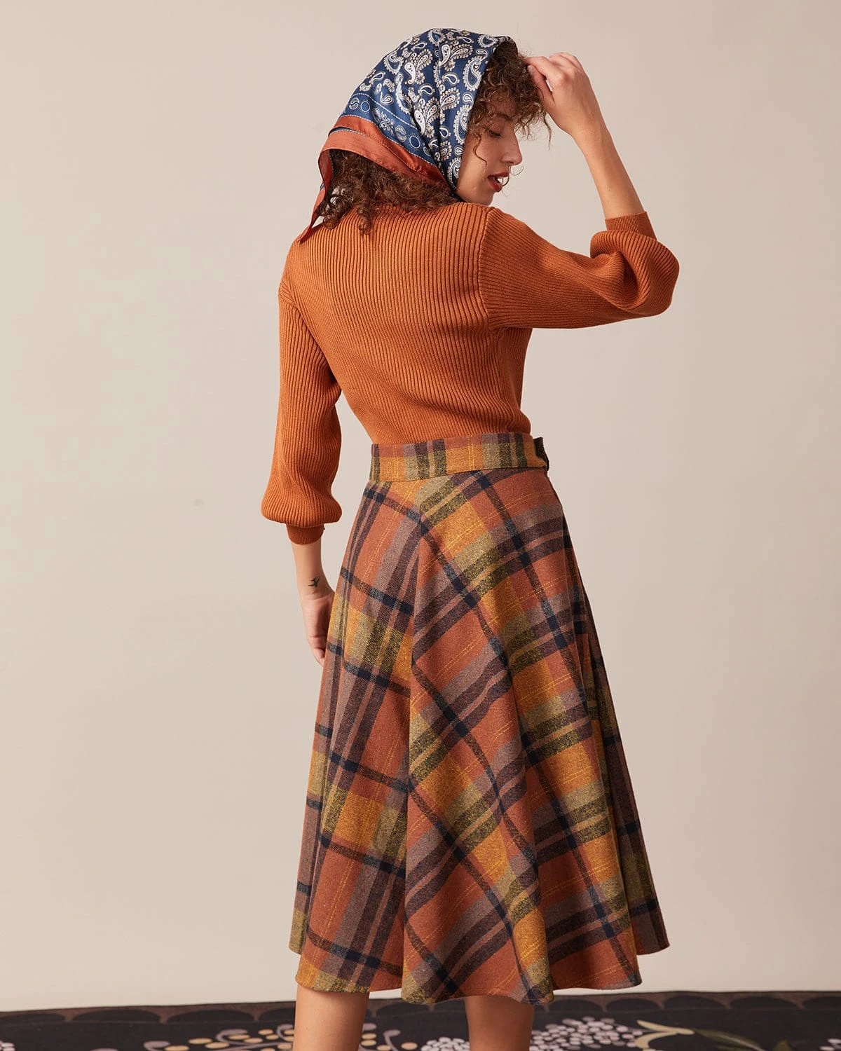 The Brown High Waisted Plaid A-Line Midi Skirt 5 The Brown High Waisted Plaid A-Line Midi Skirt - Image 5