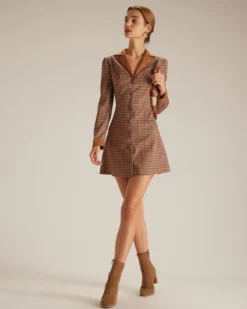 The Brown Plaid Spliced Suede Mini Dress -Deals Dress N Swimwear Store the brown plaid spliced suede mini dress dresses 5l1c3q
