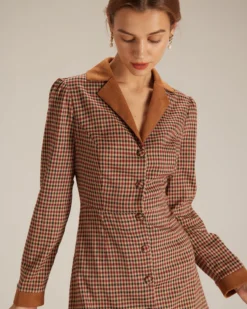 The Brown Plaid Spliced Suede Mini Dress -Deals Dress N Swimwear Store the brown plaid spliced suede mini dress dresses hwhdvk