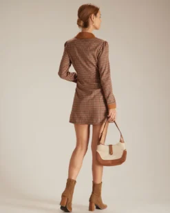 The Brown Plaid Spliced Suede Mini Dress -Deals Dress N Swimwear Store the brown plaid spliced suede mini dress dresses kd84gx