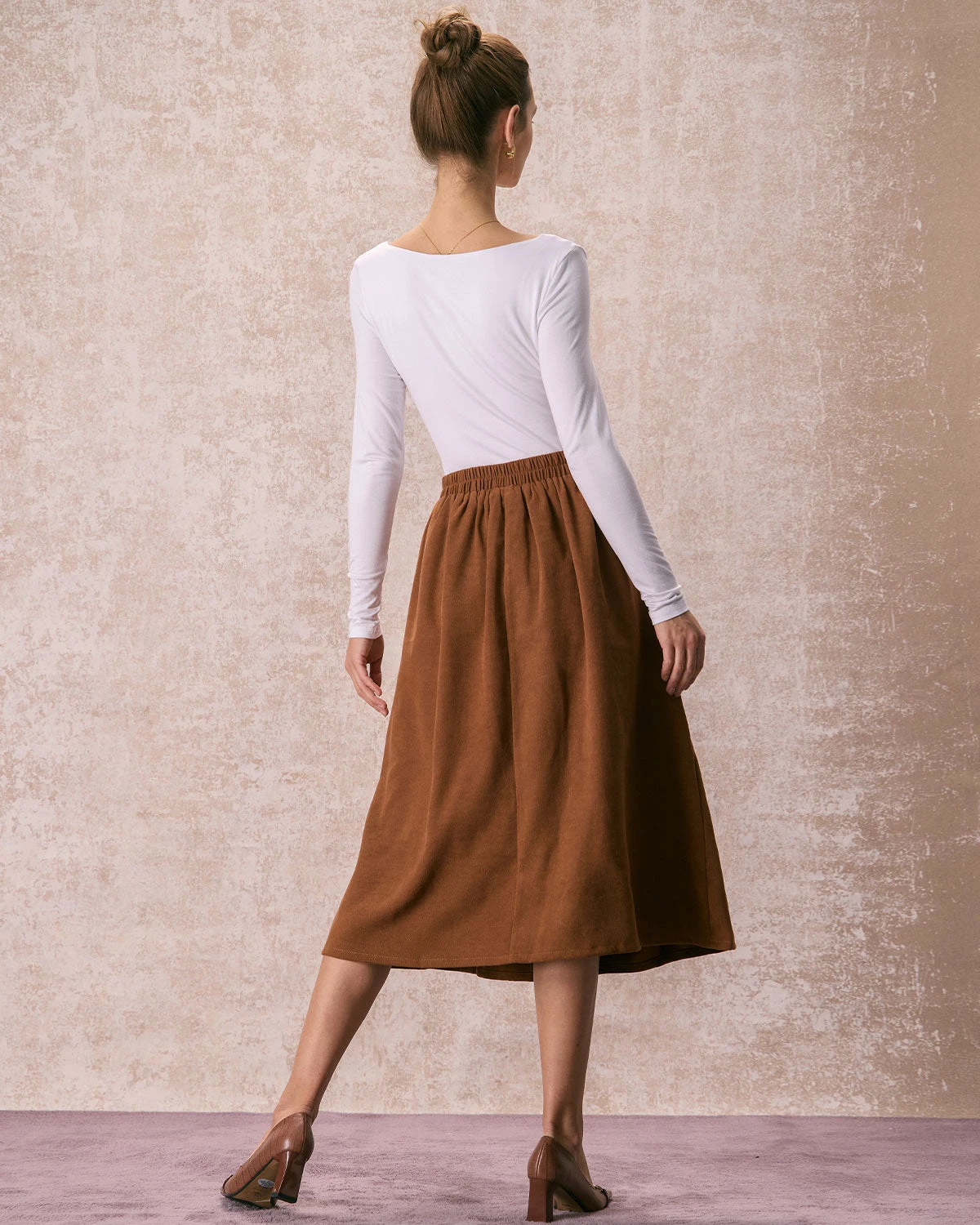 The Brown Elastic Waist Pleated Midi Skirt 6 The Brown Elastic Waist Pleated Midi Skirt - Image 6