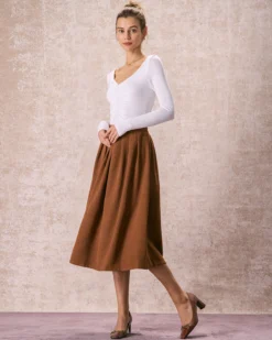 The Brown Elastic Waist Pleated Midi Skirt 10 The Brown Elastic Waist Pleated Midi Skirt -Deals Dress N Swimwear Store the brown pleated midi skirt bottoms xhisp4