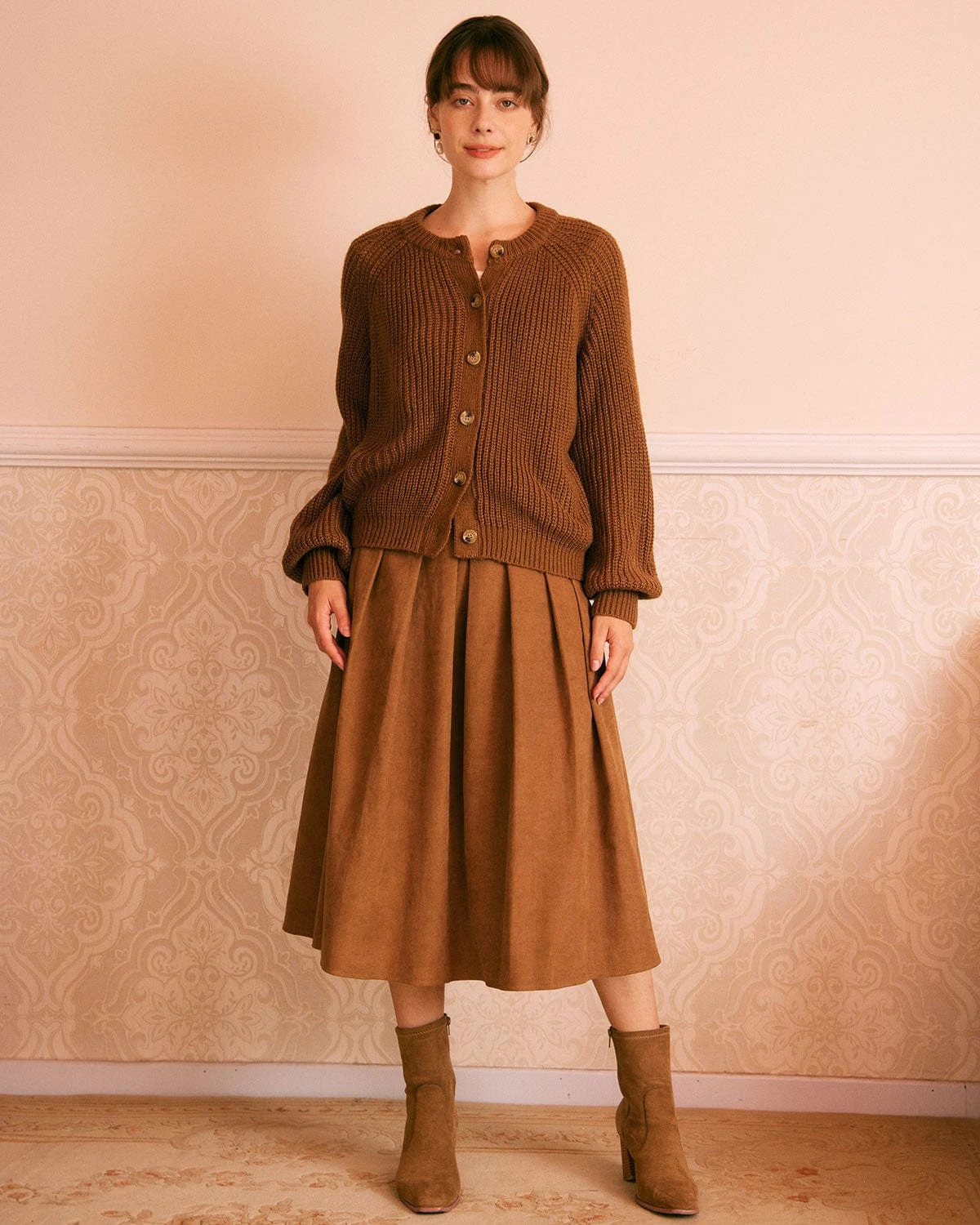 The Brown Round Neck Ribbed Knit Cardigan 2 The Brown Round Neck Ribbed Knit Cardigan - Image 2