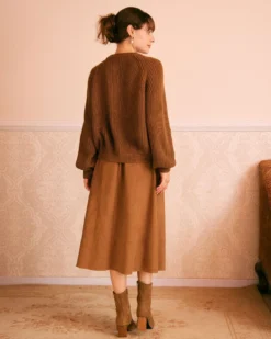 The Brown Round Neck Ribbed Knit Cardigan 11 The Brown Round Neck Ribbed Knit Cardigan -Deals Dress N Swimwear Store the brown round neck sweater cardigan tops iohoul