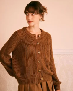 The Brown Round Neck Ribbed Knit Cardigan 9 The Brown Round Neck Ribbed Knit Cardigan -Deals Dress N Swimwear Store the brown round neck sweater cardigan tops s06v3i
