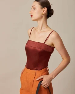 The Brown Zipper Back Satin Cami Top -Deals Dress N Swimwear Store the brown satin solid cami top tops nlyoao 365991