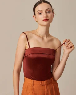 The Brown Zipper Back Satin Cami Top -Deals Dress N Swimwear Store the brown satin solid cami top tops uoy3lf 712411