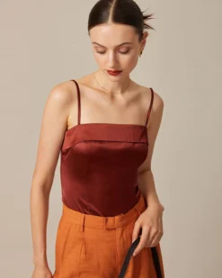The Brown Zipper Back Satin Cami Top -Deals Dress N Swimwear Store the brown satin solid cami top tops xpawgr 291766