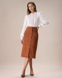 The Brown Suede Single Breasted Midi Skirt -Deals Dress N Swimwear Store the brown single breasted suede midi skirt bottoms czvouo