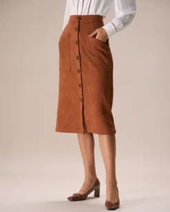 The Brown Suede Single Breasted Midi Skirt -Deals Dress N Swimwear Store the brown single breasted suede midi skirt bottoms xtuvo4