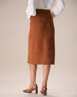 The Brown Suede Single Breasted Midi Skirt -Deals Dress N Swimwear Store the brown single breasted suede midi skirt bottoms z9lysv