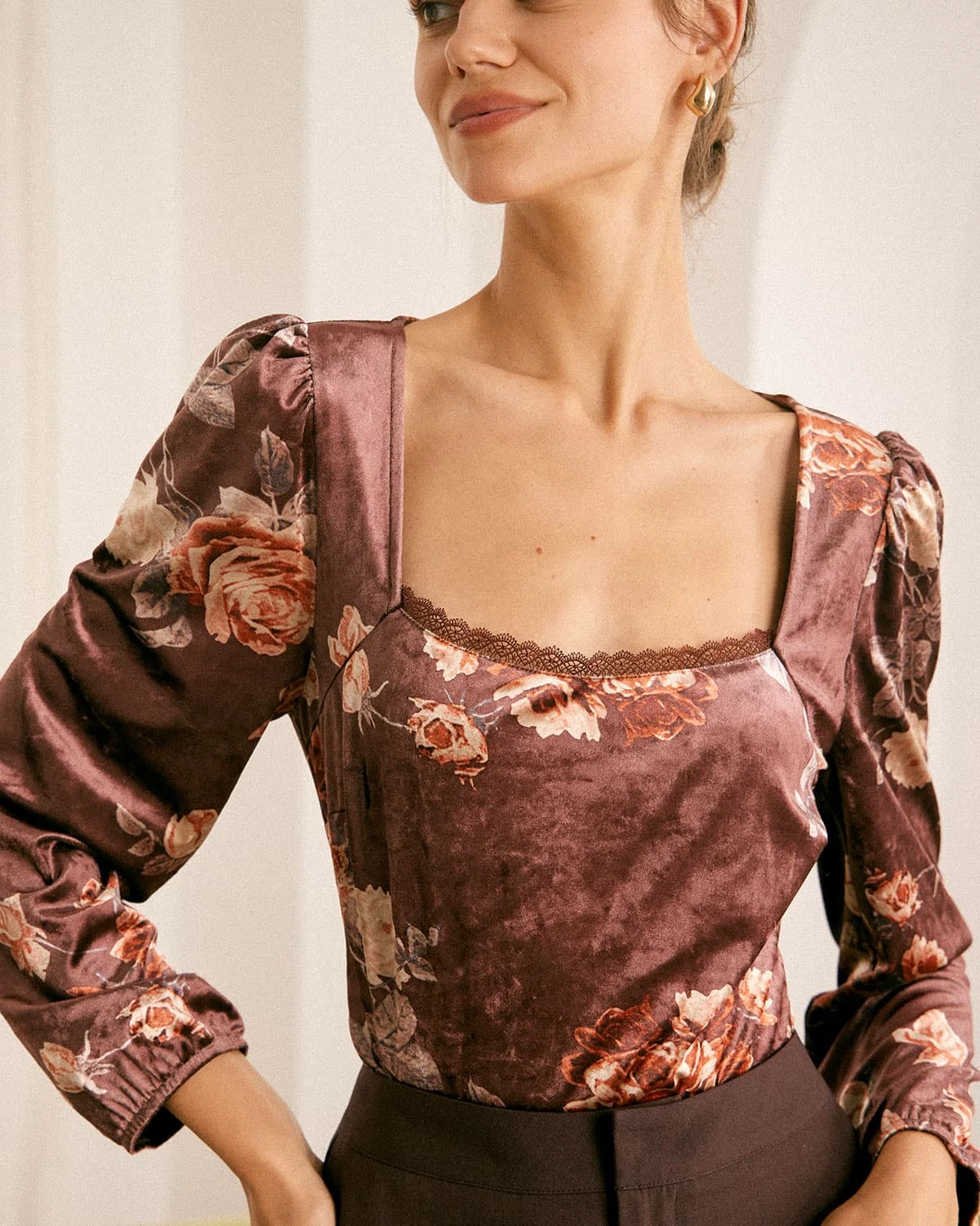 The Brown Square Neck Floral Lace Blouse 2 The Brown Square Neck Floral Lace Blouse - Image 2