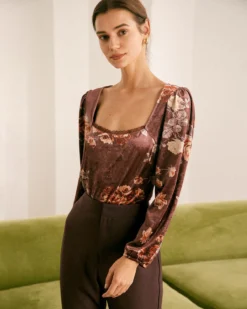 The Brown Square Neck Floral Lace Blouse 8 The Brown Square Neck Floral Lace Blouse -Deals Dress N Swimwear Store the brown square neck floral lace blouse tops vy2oiy