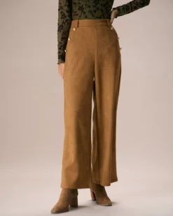 The Brown High Waisted Suede Straight Pants 9 The Brown High Waisted Suede Straight Pants -Deals Dress N Swimwear Store the brown suede button straight pants bottoms a7nh9k