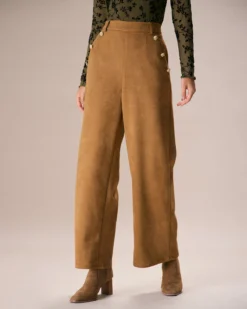 The Brown High Waisted Suede Straight Pants 8 The Brown High Waisted Suede Straight Pants -Deals Dress N Swimwear Store the brown suede button straight pants bottoms o84k40