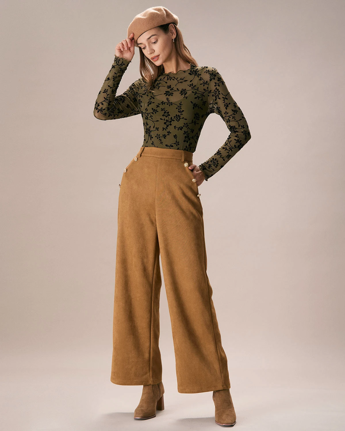 The Brown High Waisted Suede Straight Pants 2 The Brown High Waisted Suede Straight Pants - Image 2
