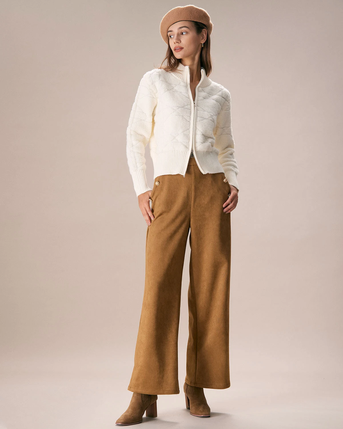 The Brown High Waisted Suede Straight Pants 6 The Brown High Waisted Suede Straight Pants - Image 6