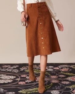 The Brown Button-Front Corduroy Midi Skirt 7 The Brown Button-Front Corduroy Midi Skirt -Deals Dress N Swimwear Store the button front corduroy skirt bottoms fgobny 116949