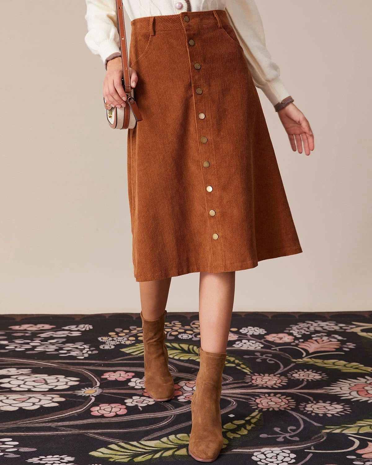 The Brown Button-Front Corduroy Midi Skirt 3 The Brown Button-Front Corduroy Midi Skirt - Image 3