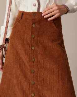 The Brown Button-Front Corduroy Midi Skirt 8 The Brown Button-Front Corduroy Midi Skirt -Deals Dress N Swimwear Store the button front corduroy skirt bottoms p4ds72