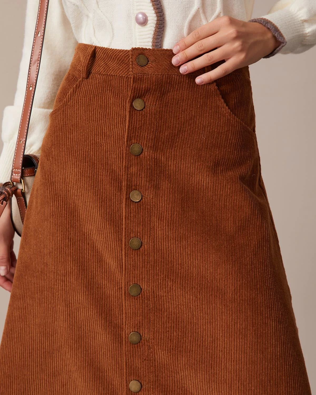The Brown Button-Front Corduroy Midi Skirt 4 The Brown Button-Front Corduroy Midi Skirt - Image 4
