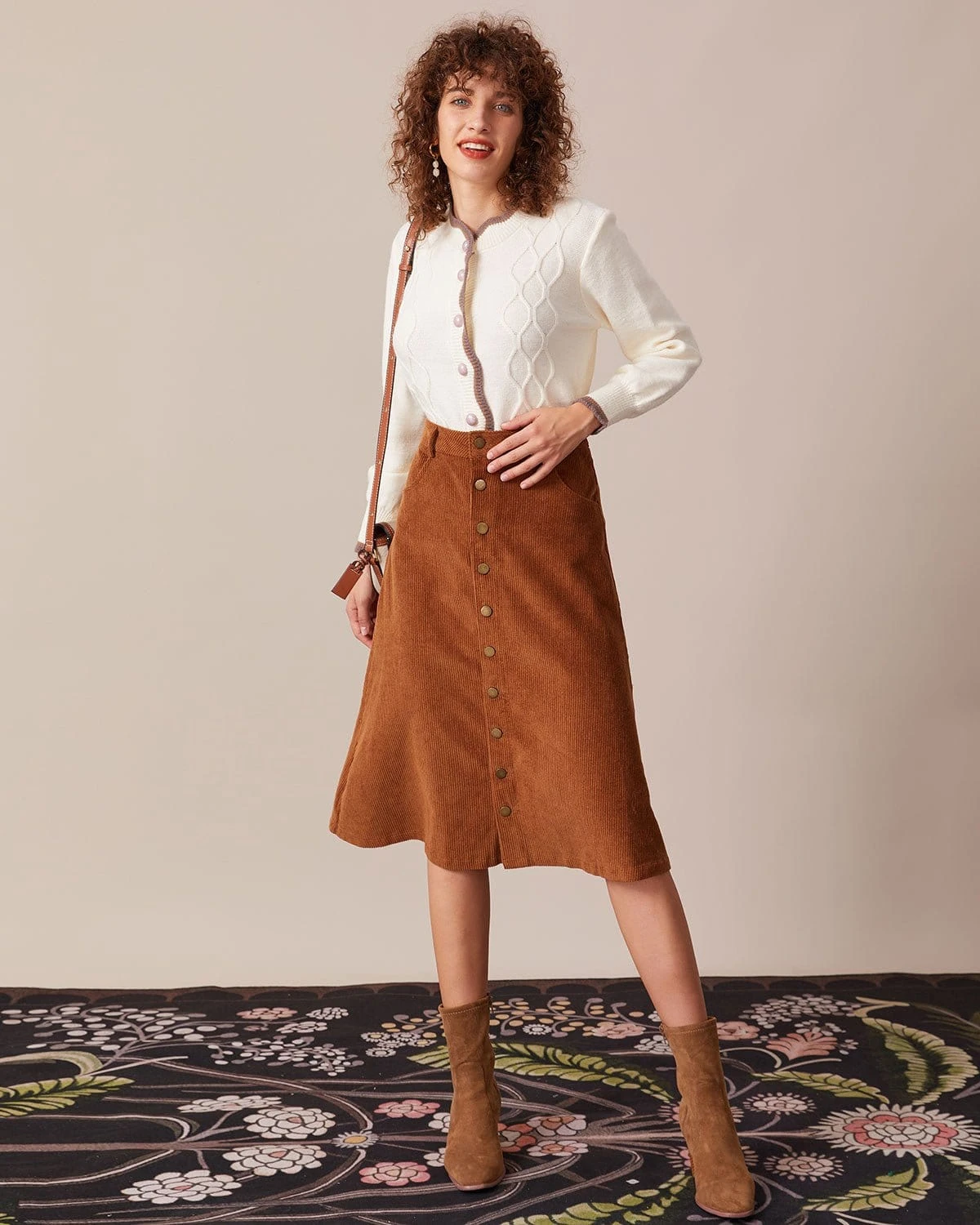 The Brown Button-Front Corduroy Midi Skirt 2 The Brown Button-Front Corduroy Midi Skirt - Image 2