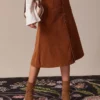 The Brown Button-Front Corduroy Midi Skirt