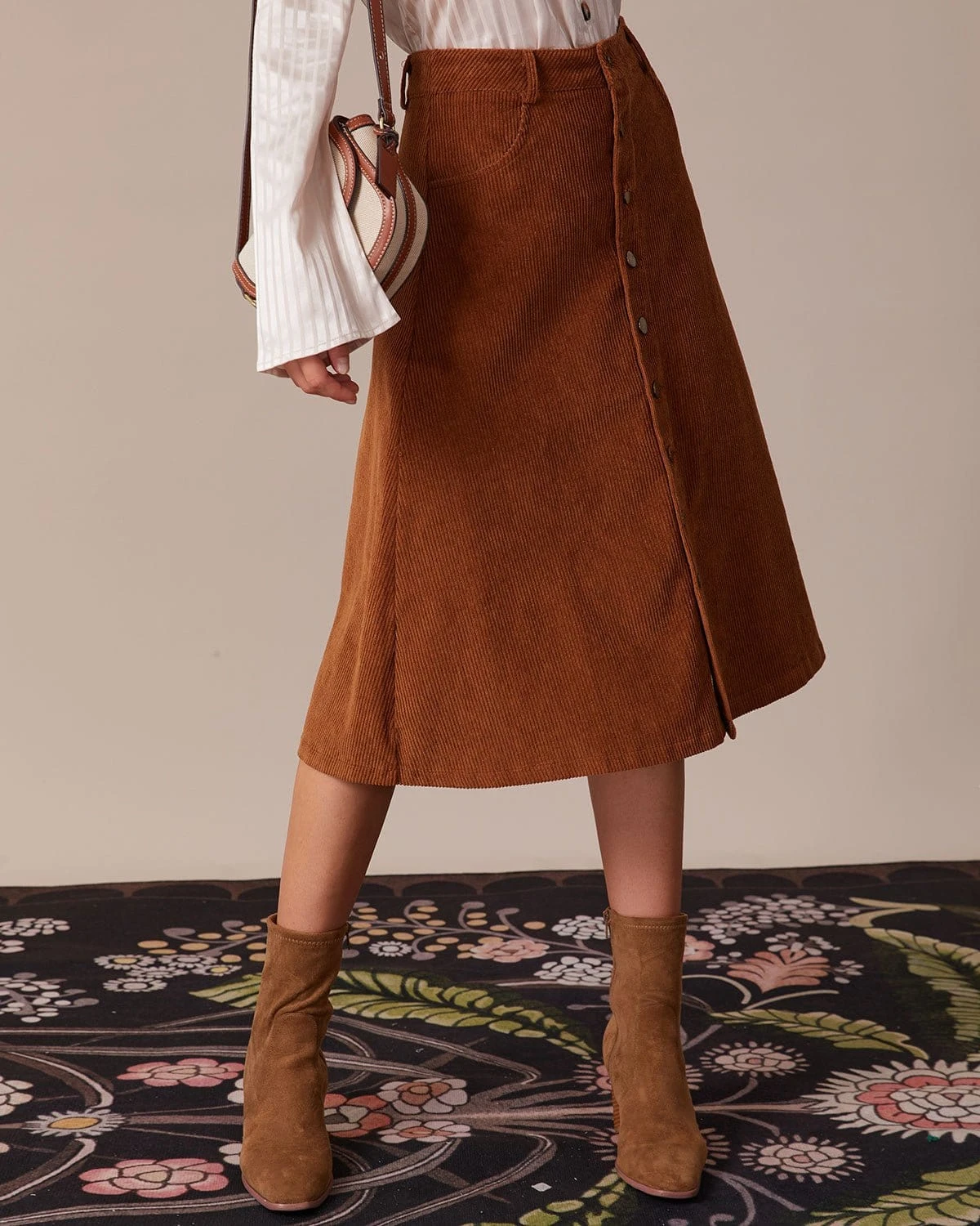 The Brown Button-Front Corduroy Midi Skirt 1 The Brown Button-Front Corduroy Midi Skirt