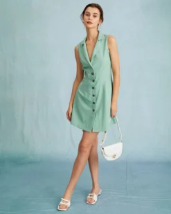 The Green Lapel Button-up Sleeveless Mini Dress -Deals Dress N Swimwear Store the button front vest mini dress dresses 05pl0j 884130
