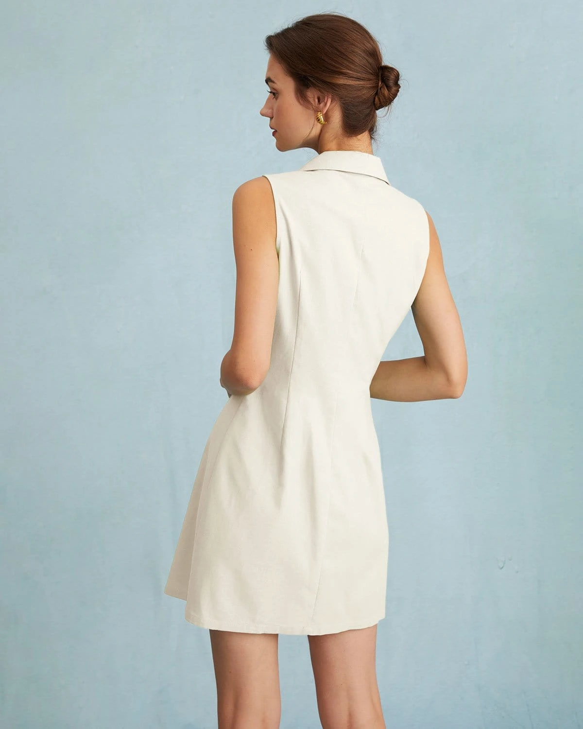 The Beige Lapel Button-up Sleeveless Mini Dress 4 The Beige Lapel Button-up Sleeveless Mini Dress - Image 4