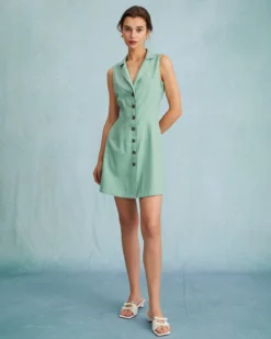 The Green Lapel Button-up Sleeveless Mini Dress -Deals Dress N Swimwear Store the button front vest mini dress dresses ibmteo 315334